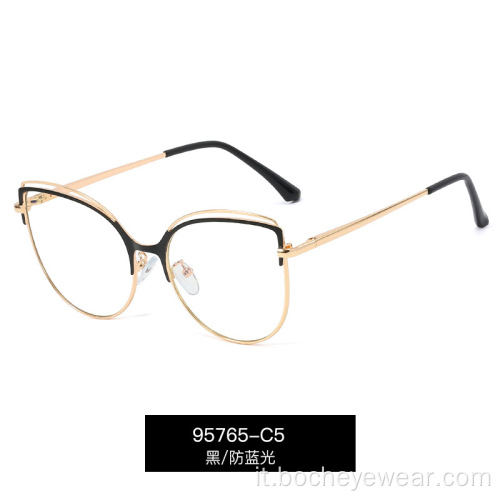 Nuovi occhiali da vista in metallo anti luce blu comodi da donna con montatura per occhiali a gamba primaverile con lenti piatte UV400